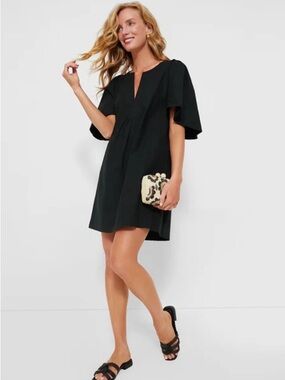 Tuckernuck Pomander Place Black Finley Flutter Sleeve Mini Dress XL LBD Pockets
